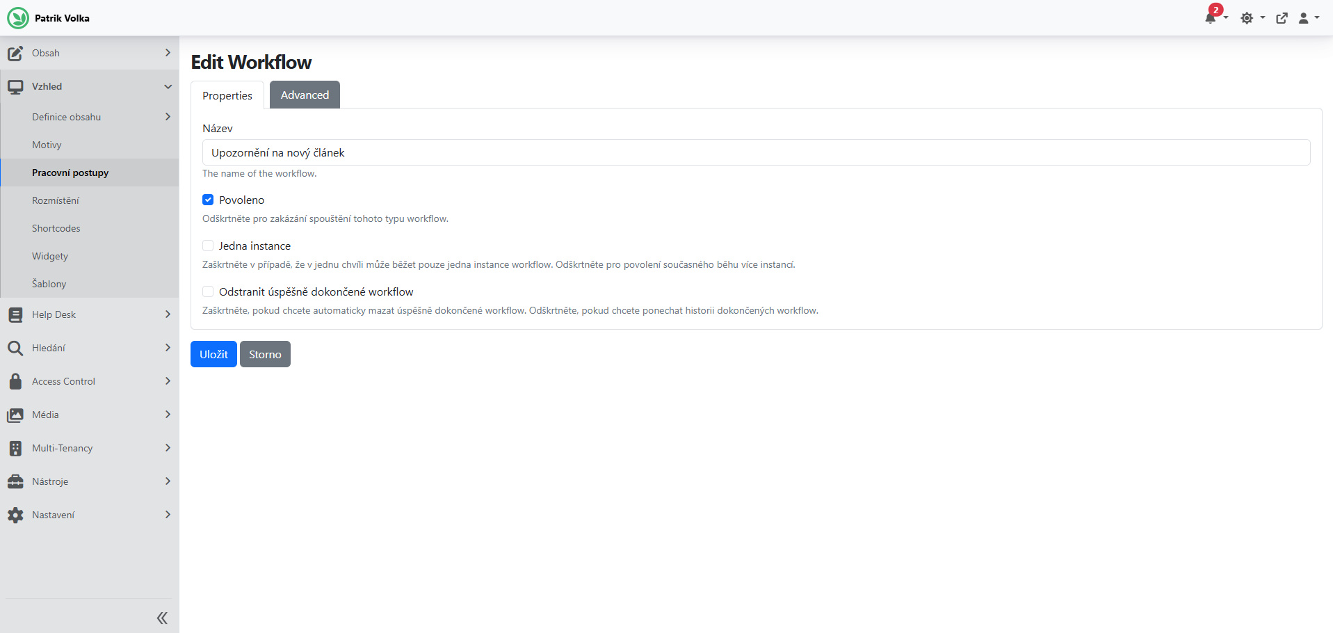 Vytvoření nového Workflow Type v administraci OrchardCore